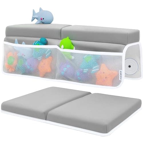 Comfortable Baby Bath Kneeler and Elbow Rest Pad Set – Thick Memory Foam Bath Kneeling Pad with Elbow Support – Baby Bathtub Cushion with Toy Organizer for Bathing Infant or Toddler - Grey - Image 1