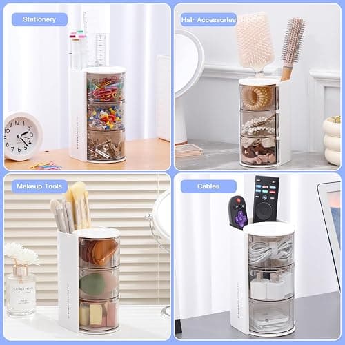 FABROK 3-Layer Clear Hair Accessories Organizer with Hair Brushes Holder, Rotatable Small Jewelry Box for Clip Earring Necklaces, Desktop Organizer Case for Cotton Swab, Accessories thumbnail 5