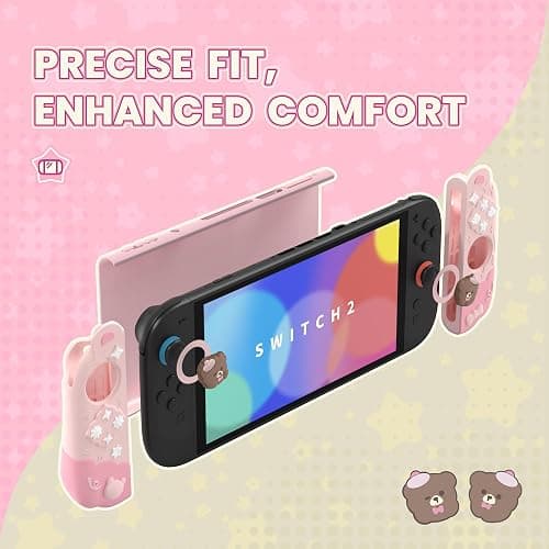 PlayVital Good Night Bear Dockable Case for Nintendo Switch 2 with Stand | Split Design Silicone Joycon Grips, PC Console Hard Shell, 2 Joystick Caps | Cute Protective Cover Bundle – Pink thumbnail 3