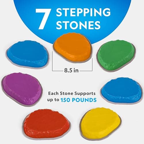 National Geographic Stepping Stones for Kids – 7 Durable, Non-Slip Stones Encourage Toddler Balance & Motor Skills, Indoor & Outdoor Toys, Balance Stones, Obstacle Course thumbnail 2
