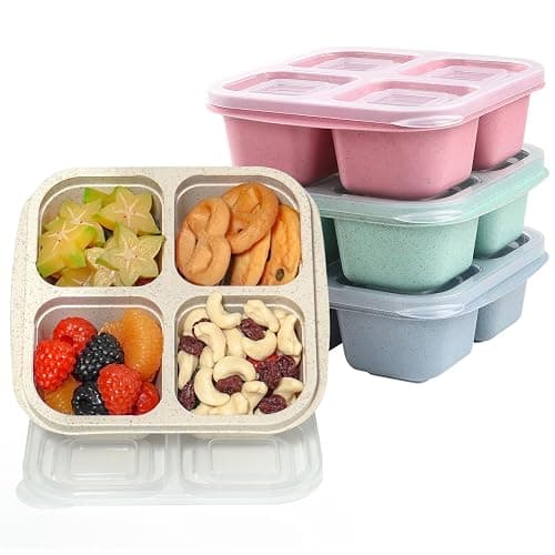 LCHLZZ 4 Pack Snack Containers, Divided Bento Snack Box, 4 Compartments Reusable Meal Prep Lunch Containers for Kids Adults, Food Storage Containers for School Work Travel - Image 1