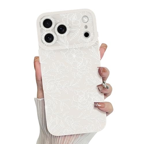 MZELQ for iPhone 17 Pro Case 2025, Silicone Floral Flower Rose Cute Pattern, Camera Protection Soft Slim Phone Cover for Girls Women -White - Image 1