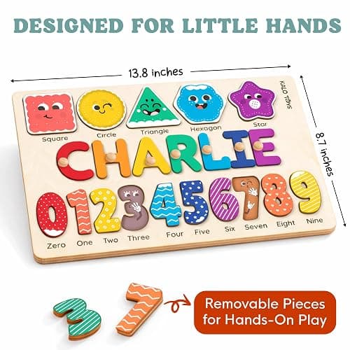Personalized Name Puzzle for Toddlers 1-3, Custom Wooden Name Puzzle with Numbers and Shapes, 18 Art Sets, More Than Any Other, Baby Name Puzzle, Personalized Baby Gifts thumbnail 3