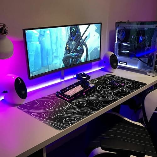 Gaming Mouse Pad Topographic Contour Large Desk Mat Long Computer Keyboard Mouse Mat Mousepad with Slip Base Desk Pad Edge for Home Office Work (Black) thumbnail 2