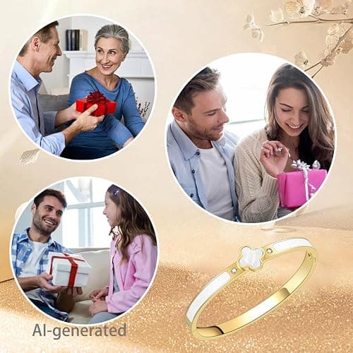 KYJAC 18k Gold Plated Stainless Steel Four Leaf Clover Bracelet for Women - Non-Tarnish, Precision Polished Chunky Oval Bangle in Black, White, Pink, Red Clover Bangle thumbnail 7