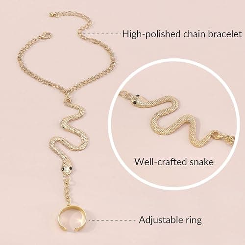 HUASAI Hand Chain Snake Bracelet for Women Finger Ring Bracelet Slave Hand Harness Bracelets Snake Jewelry for Halloween Party Medusa Costume Accessories thumbnail 7