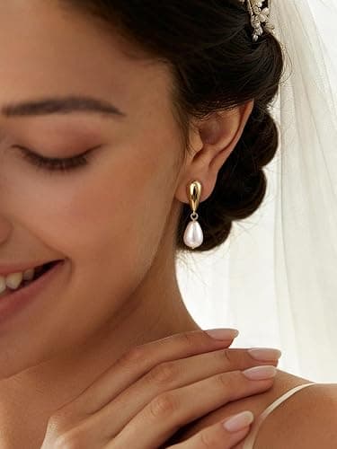 POAIIU Pearl Earrings for Women,14K Gold/Silver Plated Dangle Drop Earrings | Dangling Hypoallergenic Lightweight Dainty Wedding Bridesmaid Jewelry Gift thumbnail 2