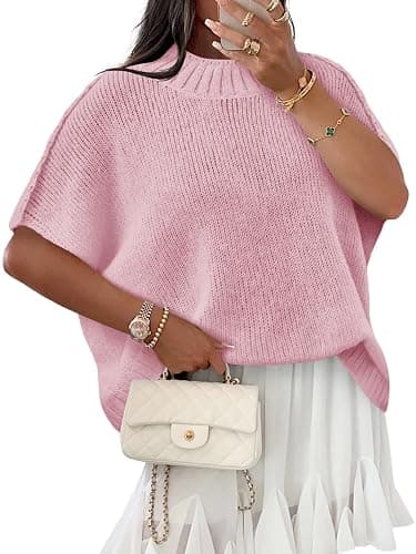 Saodimallsu Womens Oversized Sweater Tops Summer Lightweight Batwing Half Sleeve Casual Loose Knit Pullover Shirts - Image 1