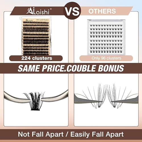 AILAISHI Lash Clusters Kit, DIY Cluster Eyelash Extensions 9‑16mm, 60D+80D+100D, 224pcs Fluffy D Curl Natural Lashes with Bond & Seal,Tweezers,Brush,Fake Cat Eye Individual Clusters thumbnail 4