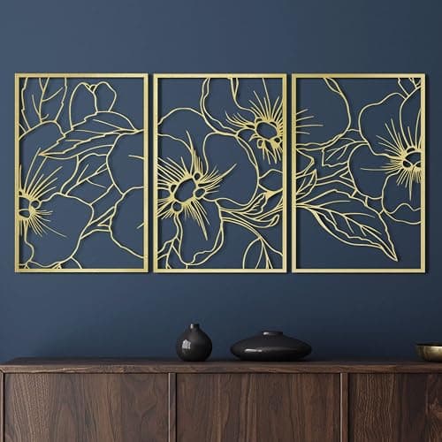 Vivegate Gold Minimalist Floral Single Line Metal Wall Art Decor - 18"X12" 3 Packs Gold Floral Abstract Minimalist Lines Wall signs for Hanging home wall decor - Image 1