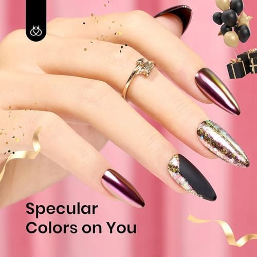 Beetles Chrome Nail Powder Mirror Effect Holographic Aurora Iridescent Pearlescent Manicure Nail Art Decoration Glitter, 8 Colors 1g or 0.5g/Jar Xmas Gift for Women thumbnail 5
