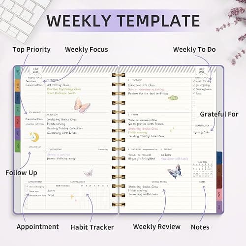 Hardcover 2026 Planner Daily Weekly and Monthly, Jan.2026 - Dec.2026, Spiral Calendar 2026 Agenda Planner Book for Teacher Student College, Monthly Tabs, 6 "x 8.5", Purple thumbnail 3