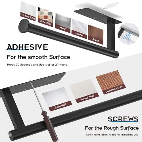 ASTOFLI Paper Towel Holder Under Cabinet No Drilling, Self Adhesive Paper Towel Holder Wall Mount for Kitchen Rack, Under Counter Napin Holder No Drill, 304 Stainless Steel Matte Black thumbnail 4