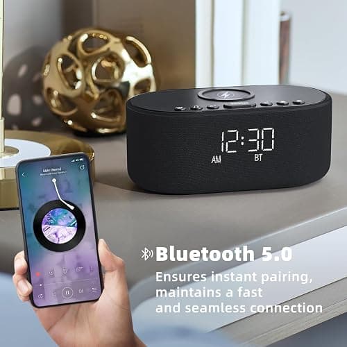 Sound Machine Alarm Clock for Bedrooms: Bluetooth 10W Stereo Sound Speaker with Wireless Charging - White Noise Machine for Sleeping with 21 Soothing Sounds - Black thumbnail 7