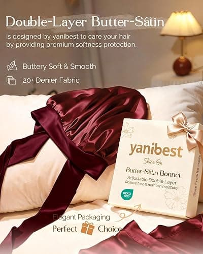 YANIBEST Adjustable Satin Bonnet for Sleeping Women Double Layer Hair Wrap Reduce Friction Prevent Frizz Natural Curly Hair thumbnail 2
