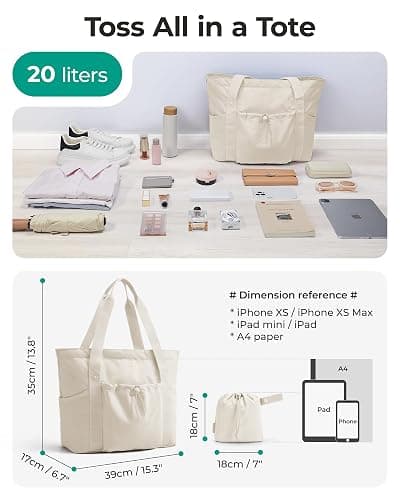 BAGSMART Foldable Tote Bag with Drawstring Bag, Large Tote Bag Shoulder Bag Top Handle Handbag for Travel, Work, Beach, Gym thumbnail 3