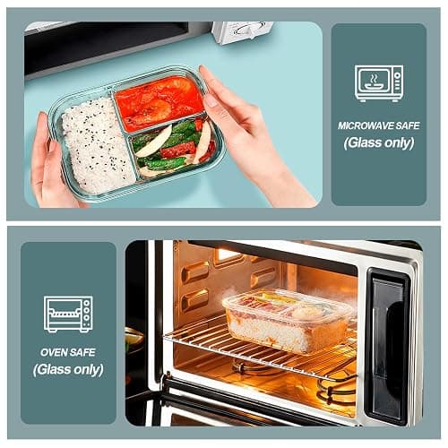 KOMUEE Glass Meal Prep Containers 3 Compartments, 5 Pack 36 oz, Glass Food Storage Containers with Lids, Airtight Lunch Bento Box, Portion Control, Freezer and Microwave Safe thumbnail 5