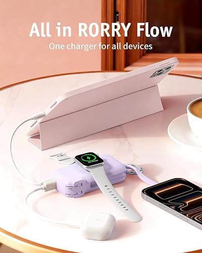 RORRY Flow Portable Charger 10000mAh 40W Wall Plug Power Bank Battery Pack | Built-in USB-C Cable, Keychain Design, Fast Charging, for iPhone 18 Pro/17/16/15, Apple Watch, iPad, Travel Essential thumbnail 4