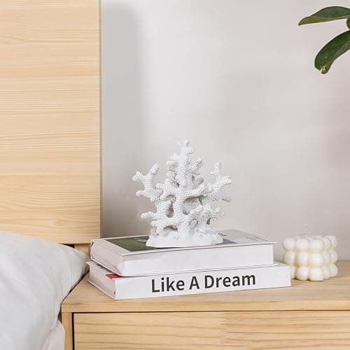 Elegondrar 7.1" H White Coral Decor, Resin Statue, Nautical Decorations for Home, Bedroom, Bathroom, Living Room, Beach/Coastal/Ocean Themed Cabinet Shelf Tabletop Decor thumbnail 5