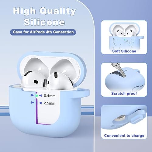 MHYALUDO for AirPods 4th Generation Case Cover 2024, Military Grade Soft Silicone Shock-Absorbing for AirPods 4 Case with Keychain & Cleaning kit, Sky Blue thumbnail 3