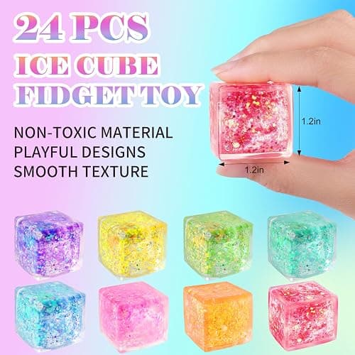 24 Pack Slow Rising Cube Squishy Stress Balls，Stress Cube for Adult | Bulk Taba Squish Fidget Toys, Square Squeeze Toy for Prizes, Glitter Mini Cube Squishy for Party Favors thumbnail 2