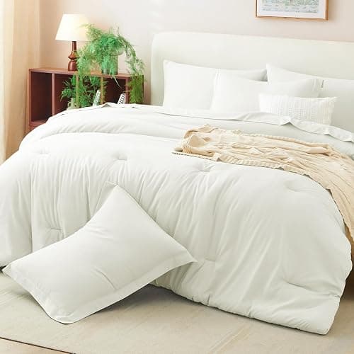 CozyLux Queen Comforter Set Ivory, 7 Pieces Bed in a Bag Queen Comforter Set with Sheets, Luxury Soft Bedding Sets with Down Alternative Comforter, Fitted Sheet, Flat Sheet, Pillowcases & Shams thumbnail 7