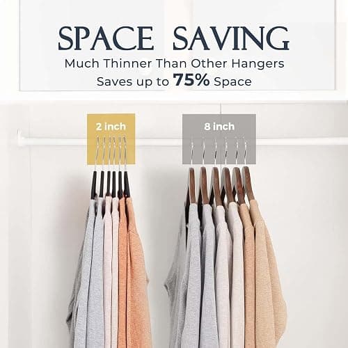 HOUSE DAY Black Velvet Hangers 60 Pack, Non Slip Clothes Felt Hanger Heavy Duty for Coat, Premium Slim Space Saving Suit Hangers for Closet Organizer, 360° Rotating Silver Hook - Black - 60 Pack thumbnail 5