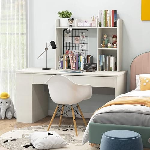 Tangkula Desktop Bookshelf, Countertop Storage Hutch with 5 Shelves for Computer Desk, Desk 3-Tier Display Rack, Multipurpose Wood Desktop Hutch Storage Organizer for Dorm Office Home thumbnail 8