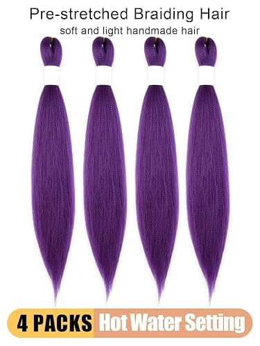 KAVSORAPI Purple Braiding Hair 20 Inch Pre Stretched Hair Long Straight Crochet Braids Yaki Texture Synthetic Fiber 4 Packs (Dark Purple) thumbnail 4
