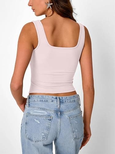 Trendy Queen Summer Tops for Women Going Out Teen Girls Cute Crop Tank Top Y2K Basic Bow Clothes Square Neck 2025 Camisole thumbnail 4