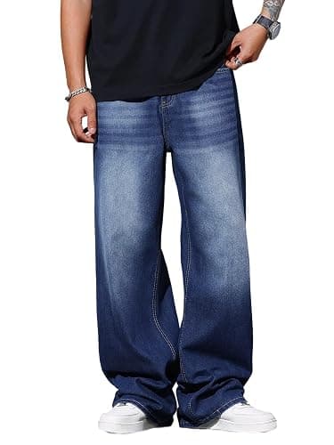 DFGIGT Mens Wide Leg Baggy Jeans Y2k Casual Fashion Loose Denim Pants Work Office Streetwear - Image 1