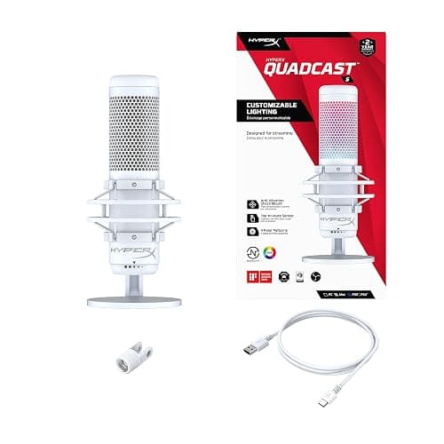 HyperX QuadCast S – RGB USB Condenser Microphone for PC, PS5, Mac, Anti-Vibration Shock Mount, 4 Polar Patterns, Pop Filter, Gain Control, Gaming, Streaming, Podcasts, Twitch, YouTube, Discord – White - White - QuadCast S White - Microphone thumbnail 11