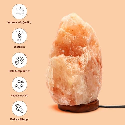 ASPIRE UK 100% Real 2-3KG Himalayan Crystal Rock Salt Lamp - Direct from Foothills of The Himalayas - Wooden Base Calming Atmosphere Night Lamp - Handcrafted Design thumbnail 5