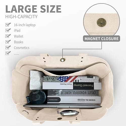 HOMESPON Large Canvas Tote Bag for Women Everything Bag with Pockets and Laptop Sleeve thumbnail 4