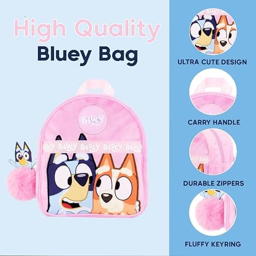 Bluey Backpack for Girls - Fluffy Fur Pink Kids Backpack Travel Purse for Children & Toddler School Bag Rucksack Handbag Ideal for Nursery and Daily Use thumbnail 5