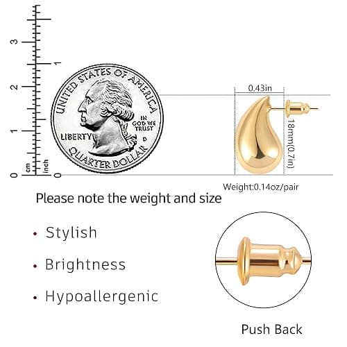Gacimy Teardrop Earrings Dupes for Women 14K Gold Plated, Chunky Drop Earrings for Women with 925 Sterling Silver Post thumbnail 2