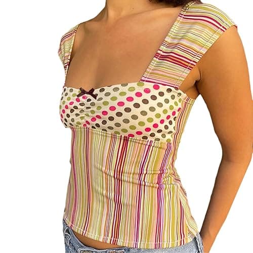 Women Y2k Backless Tank Top Vintage Lace Trim Floral Patchwork Cami Crop Top Summer Party Club Vest 00s Retro Shirt - Image 1