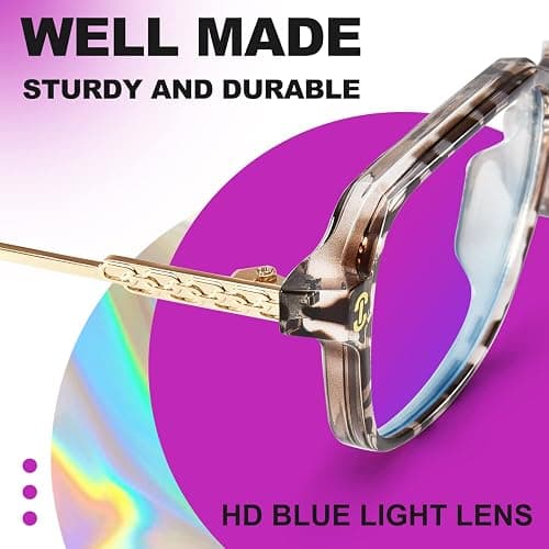 VISOONE Oversized Fashion 99% Blue Light Blocking Glasses for Women REMY | Flexible Metal Temples Extra Wide UV400 HD Clear Lenses Chunky Cute Chic Square Large frame thumbnail 5