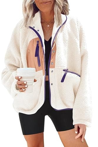 Nirovien Womens Fuzzy Fleece Jacket Button Down Sherpa Coats Casual Winter Warm Outwear with Pockets - Image 1