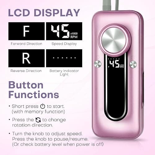TUOBEO Nail Drill Electric Nail File Kit 45000 RPM Professional Efile Nail Set,Cordless Portable Rechargeable Acrylic Gel Nail Polish Remover Machine Pedicure Manicure Tool with 11 Bits for Salon Home thumbnail 7