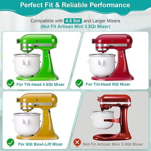 Ice Cream Maker Attachment for KitchenAid Stand Mixer, Ice Cream Bowl Compatible with 4.5Qt and Larger Stand Mixers, Ice Cream & Sorbet Gelato Maker Attachment, 2 Quart, White XTMZ thumbnail 2