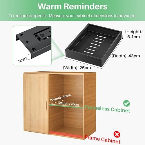 SAYZH Pull Out Cabinet Organiser, Heavy Duty Slide Out Drawer Storage Shelves for Kitchen Cupboard, Extendable Sliding Drawer(43 CM Depth x 25 CM Width x 9CM Height), No Need Drill(Black) thumbnail 2