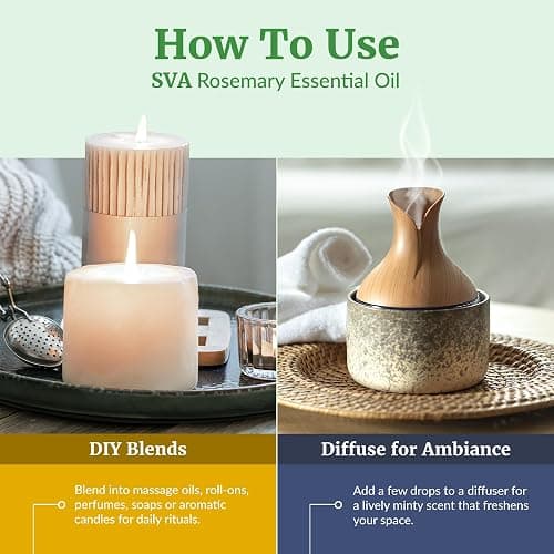 SVA Rosemary Essential Oil – 4 Fl Oz – 100% Natural Rosemary Oil for Hair, Face, Skin Care, Diffuser, Aromatherapy, Scalp, Body Massage, Soap and Candle Making – with Dropper thumbnail 6