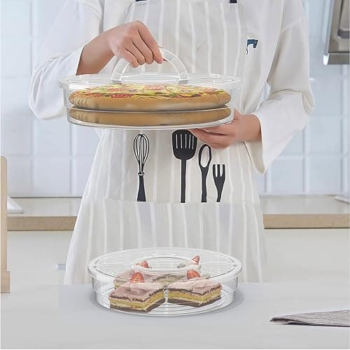 12inch 2 Pack Food Storage Container with Lid and Handle, Reusable 2 Compartments Pizza Slice Storage Container, Round Pie Carrier Leftover Pizza Keeper for Food Cake Cheesecake Tortilla Pastry thumbnail 2