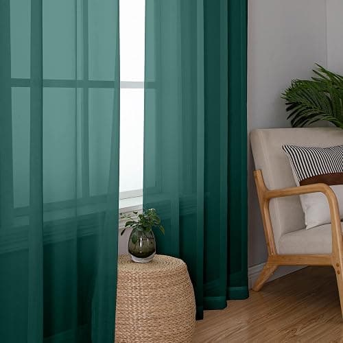 Simplebrand Hunter Green Sheer Curtains 84 Inches Long 2 Panels, Light Filtering Rod Pocket Solid Color Window Sheer Curtain Panels, Elegant Curtains & Drapes for Living Room, Bedroom, 42" W x 84" L thumbnail 5
