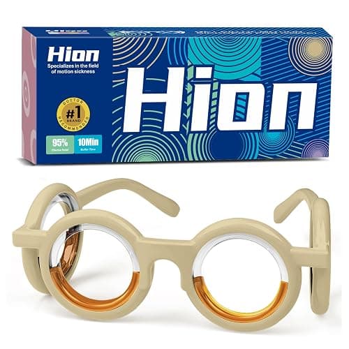 Hion Motion Sickness Glasses,Relieve Carsickness Airsickness Seasickness,Ultra-Light Portable Nausea Vertigo Glasses, No Lens Liquid for Adults or Kids(Cream) - Image 1
