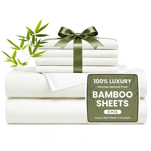 Love's cabin 6 Piece Queen Sheet Set, 100% Rayon Derived from Bamboo, Cooling & Breathable, Soft Silky Deep Pocket up to 16", Hotel Luxury Bedding for Hot Sleepers, White - Image 1