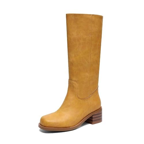 JOKACEAR Women's Knee High Boots Square Toe Chunky Block Heel Long Boots for Women Comfortable Slip on Low Heel Womens Riding Boot. - Image 1