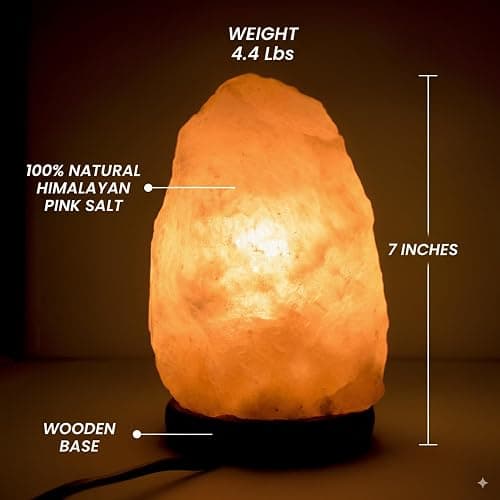 POHS 7 Inches,4-5 lbs, 100% Authentic Natural Himalayan Pink Salt Lamp, Hand Crafted Wooden Base, with on & Off Switch thumbnail 2