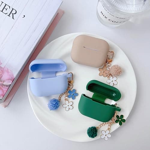 Cute Case for Airpods Pro 2nd/1st Generation Cover for Girl Women with Pom pom Flower Keychain & Cleaner Kit, Soft Silicone Protective Skin for Airpods Pro 2/1 Gen 2019/2023/2022, Milk Tea thumbnail 5